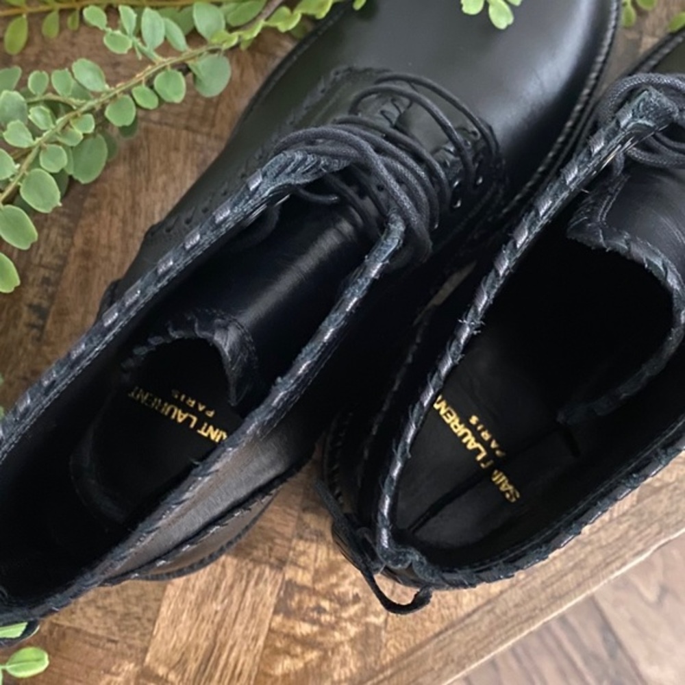 Saint Laurent Black Combat Boots with Tassels - Picture 10 of 15